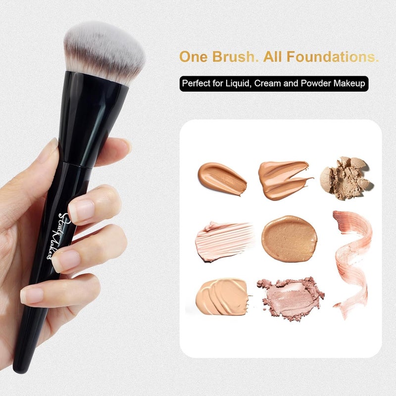 start makers Contoured Foundation Brush, Large Angled Kabuki Makeup Brush for Liquid, Powder, Cream & Stick Foundation Bronzer Contour, Professional Makeup Application Tool for Blending Buffing, Black - Image 2